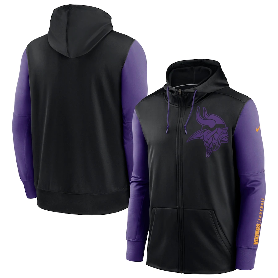 NFL Nike Minnesota Vikings Black Purple Fan Gear Mascot Performance FullZip Hoodie